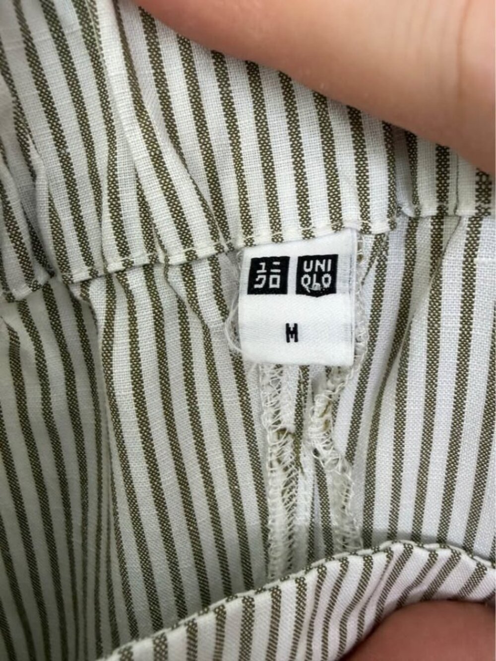 Uniqlo Striped Linen Blend Jumpsuit Overalls Size Medium White Green - Picture 12 of 14